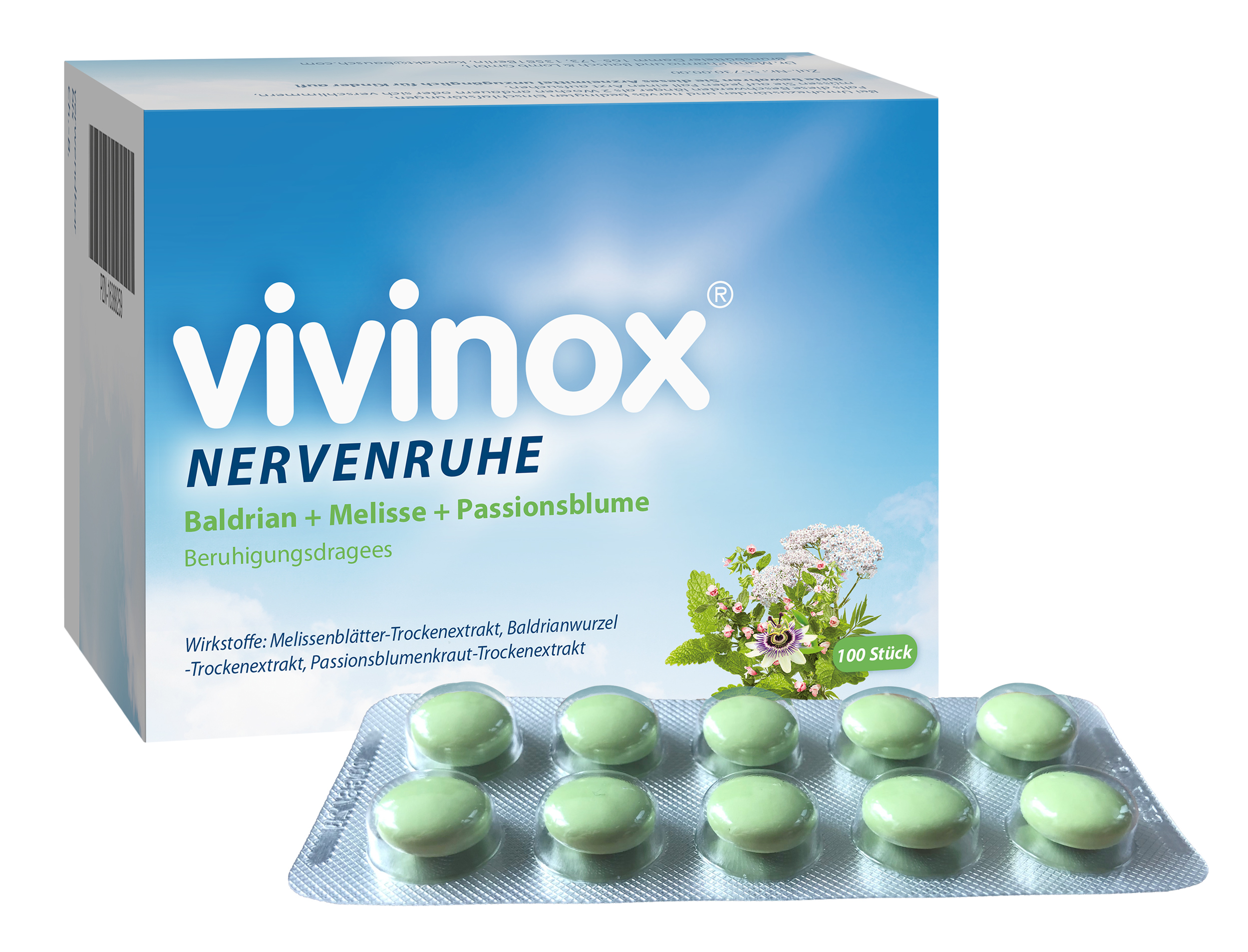 VIVINOX® NERVENRUHE BALDRIAN + MELISSE + PASSIONSBLUME BERUHIGUNGSDRAGEES