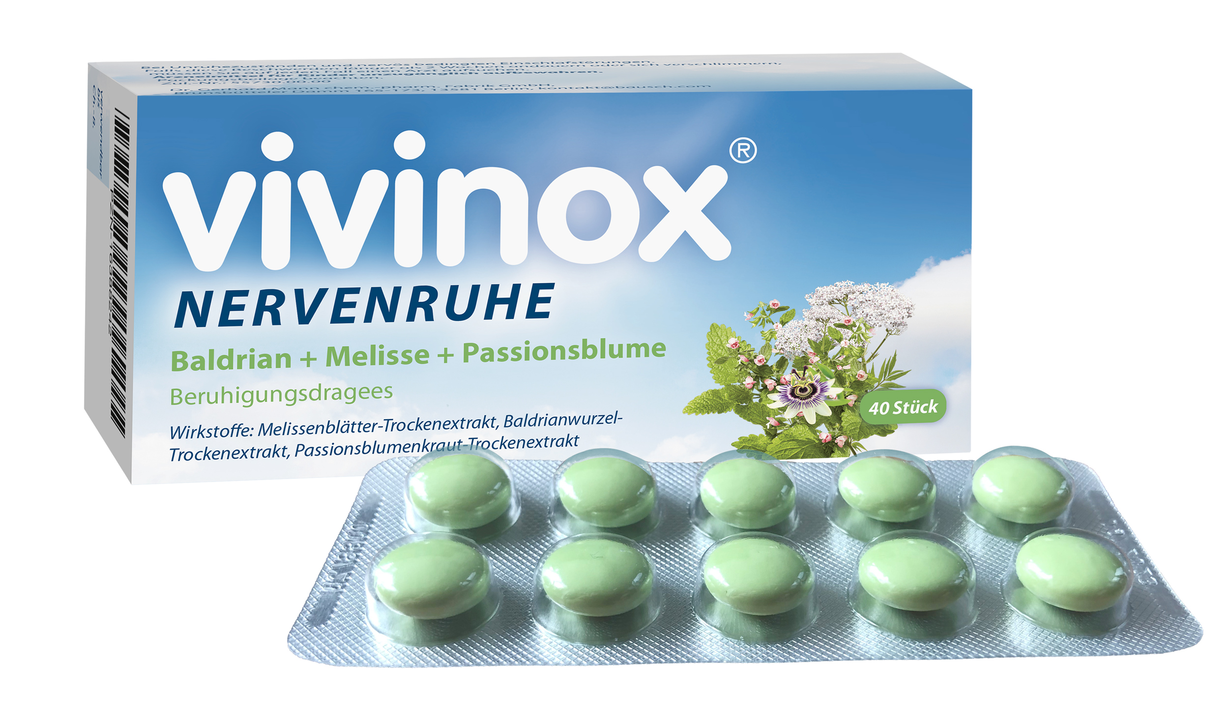 VIVINOX® NERVENRUHE BALDRIAN + MELISSE + PASSIONSBLUME BERUHIGUNGSDRAGEES